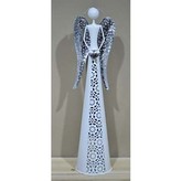 Anděl kovový, s LED svíčkou. Barva bílo-stříbrná.