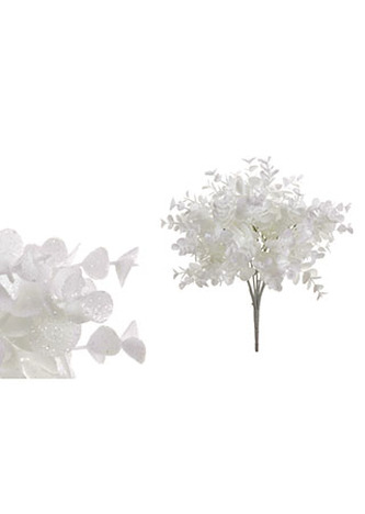 Eukalyptus, květina umělá plastová, barva bílá ojíněná.