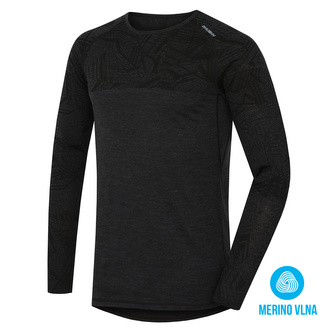 Merino termoprádlo Pánské triko s dlouhým rukávem černá - XXXL Merino termoprádlo Pánské triko s dlouhým rukávem černá - XXXL