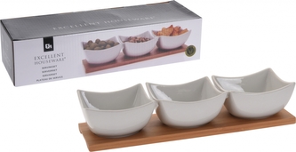 Servírovací misky na bambusovém podnosu