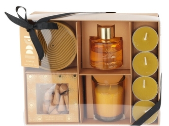 Sada vůní - vonný difuzér, svíčky, cementová podložka, vonný kužel, vůně Sunrise