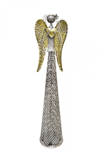 Plechový anděl Deco LED champagne-silver 54,5 cm II. jakost