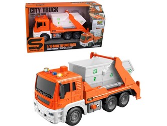 Auto s kontejnerem, na setrvačník,, se světlem a zvukem, na baterie,  24,5 x  9  x 12 cm