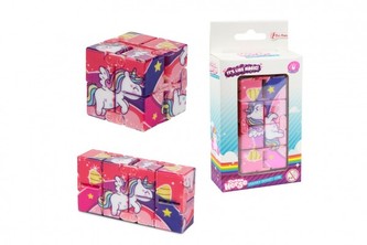 Hlavolam kostka jednorožec antistresová plast v krabičce 7x14x2,5cm