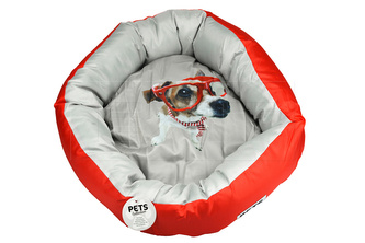 Kulatý pelíšek pro mazlíčky s motivem pejska PETS (50x18cm) - Červený