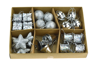 Sada vánočních ozdob, stříbrné, 24 ks