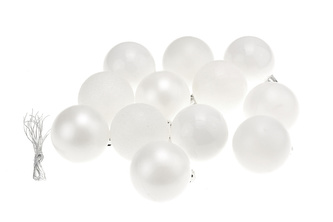 Sada vánočních kouliček, 12ks, bílé (4cm)