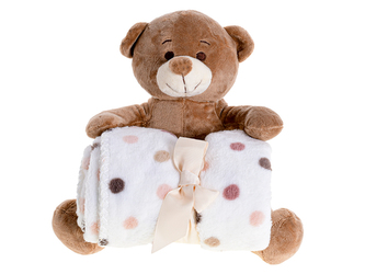 Medvídek plyšový 25cm sedící s dečkou 90x75cm 0m+ v sáčku