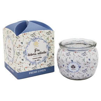 ARÔME Svíčka 90 g, ve skle a flower boxu, Pro dobrou náladu, Fresh Linen
