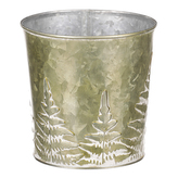 Obal z kovu na květiny, v  zelené barvě s kapradím.