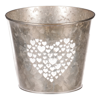 Obal z kovu na květiny, v  tmavě krémové barvě se srdcem.