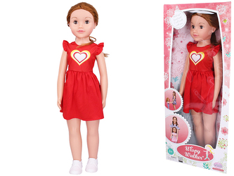 Panenka chodící 70cm zrzka v červených šatech v krabičce