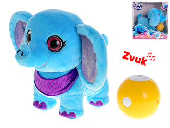 Slon plyšový 27cm jezdící na baterie následující míček se zvukem 24m+ v krabičce