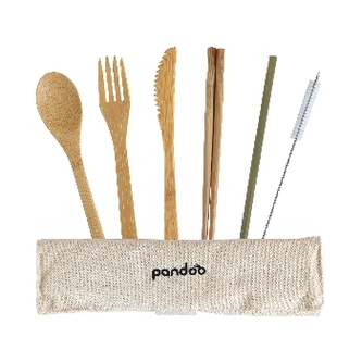Pandoo Bambusová cestovní sada příborů s hůlkami a brčkem