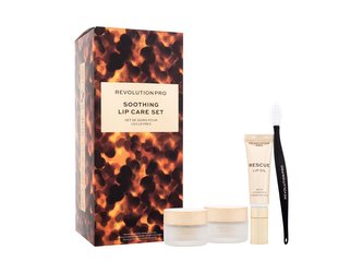 Revolution Pro Soothing Lip Care balzám na rty Restore Lip Balm 12 g + peeling na rty Restore Lip Scrub 12 g + olej na rty Rescue Lip Oil 8 ml + exfoliační kartáček na rty