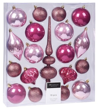 Vánoční ozdoby se špičkou sada 19 ks růžová