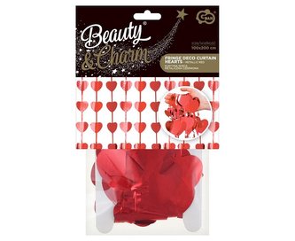 Party závěs metalický červený - srdíčka 100 x 200 cm