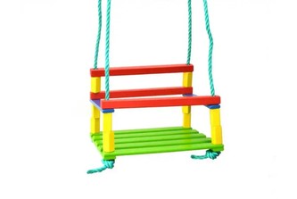 Houpačka dětská dřevo barevná 35x27 cm lano 170 cm