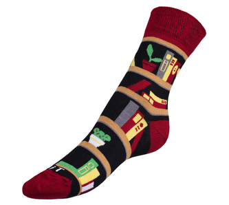 Ponožky Knihy - černá, vínová - 35-38