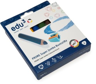 EDU3 Super Jumbo trojhranné pastelky 3v1 ve dřevě K06, tuha 10 mm, 6 barev + 1 ořezávátko v papírové krabičce