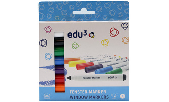 Fixy na sklo smývatelné EDU, hrot 1 -7 mm, 8 ks, papírový obal Fixy na sklo smývatelné EDU, hrot 1 -7 mm, 8 ks, papírový obal