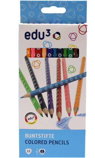 EDU3 Trojhranné pastelky K12, tuha 3 mm, 12 barev v papírové krabičce