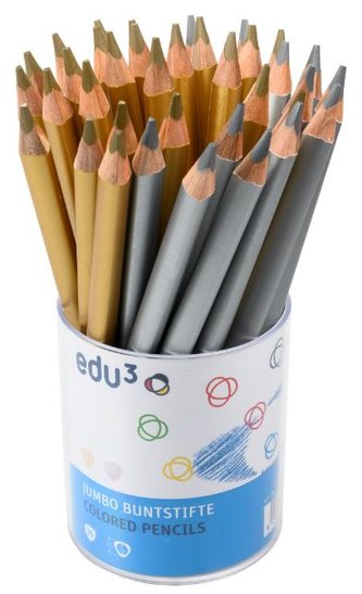 EDU3 Jumbo trojhranné pastelky D36, tuha 5 mm, zlatá a stříbrná barva v kelímku
