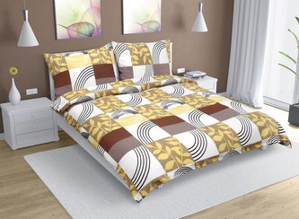 Povlečení krepové na dvoudeku - béžové čtverce - 1x 200x220, 2ks 70x90 cm Povlečení krepové na dvoudeku - béžové čtverce - 1x 200x220, 2ks 70x90 cm