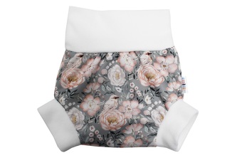 Natahovací svrchní kalhotky PUL - Vrabčák v růžích__VELIKOST:S (4-7kg)