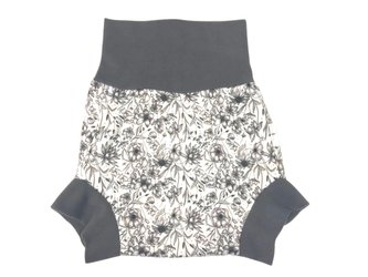 Natahovací svrchní kalhotky PUL - Květy black and white__VELIKOST:M (7-11kg)