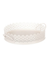 Tác kovový, krajkový okraj, krémová barva.