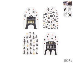 Jmenovky na dárky ORION Vánoční domky 20ks White