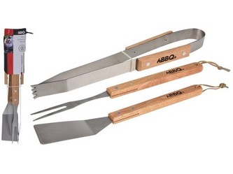 nářadí grilovací BBQ nerez, dřev.ruk., sada 3díl.