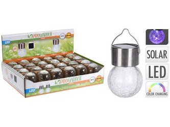 lampa solární KOULE pr.6cm 1LED, nerez, závěsná, čirá, popraskané