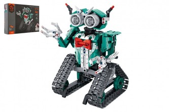 Robot RC skládací plast 15x23cm 2,4GHz na baterie se světlem, zvukem zelený v krabici 31x23x7cm