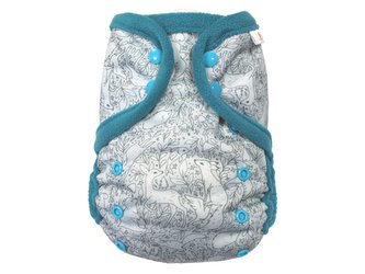 Svrchní kalhotky (M), bez křidélek - Mentolová zvířátka PAT, tyrkysový fleece