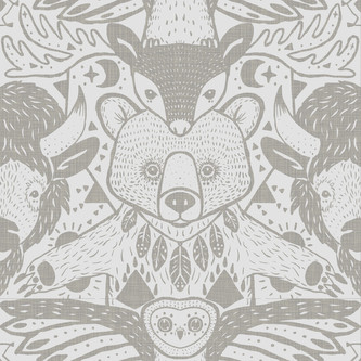 Svrchní kalhotky (M), bez křidélek - Lesní totem SZ, světle šedý fleece