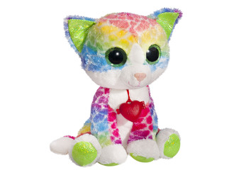 Kočka se srdíčkem plyšová duhová 21 cm