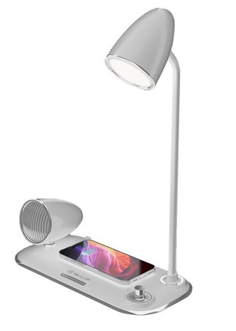 Tellur Nostalgia stolní lampa s bezdrátovou nabíječkou 15W, a Bluetooth reproduktorem 5W, bílá
