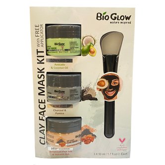 Bio Glow sada jílových masek na obličej s aplikátorem 3x50ml Bio Glow sada jílových masek na obličej s aplikátorem 3x50ml