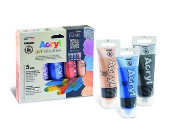 Akrylové barvy PRIMO METALLIC, sada 5 x 75ml, tuby