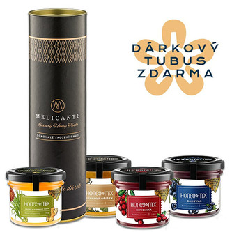 HoneyMix Lesní dárkový tubus - Brusinka, Zázvor a citronová tráva, Borůvka, Lískový oříšek 550 g