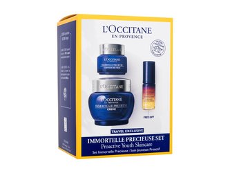 L'Occitane Immortelle Précieuse denní pleťový krém Immortelle Precieuse Cream 50 ml + oční krém Immortelle Precieuse Eye Contour 15 ml + pleťové sérum Immortelle Reset Overnight Reset Oil-In-Serum 5 ml