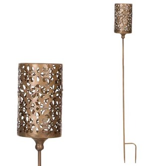 Svícen kovový - zahradní zápich, se sklem.