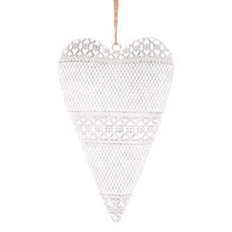 Srdce kovové, barva antik bílá.