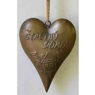 Srdce kovové, barva mědi.