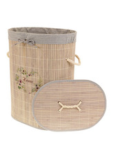 Koš prádelní z bambusu, ovál, barva šedá s potiskem