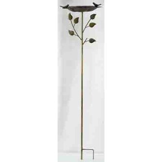 Zápich kovový - zahradní dekorace, list s ptáčkem.