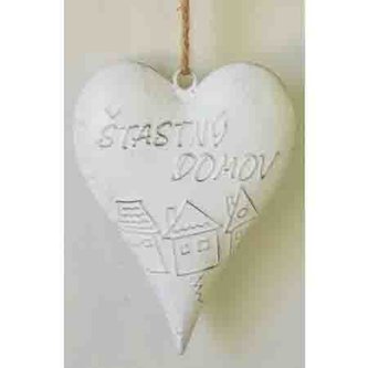 Srdce kovové, barva antik bílá.