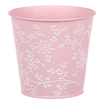 Obal kovový v růžové barvě s bílými růžemi.